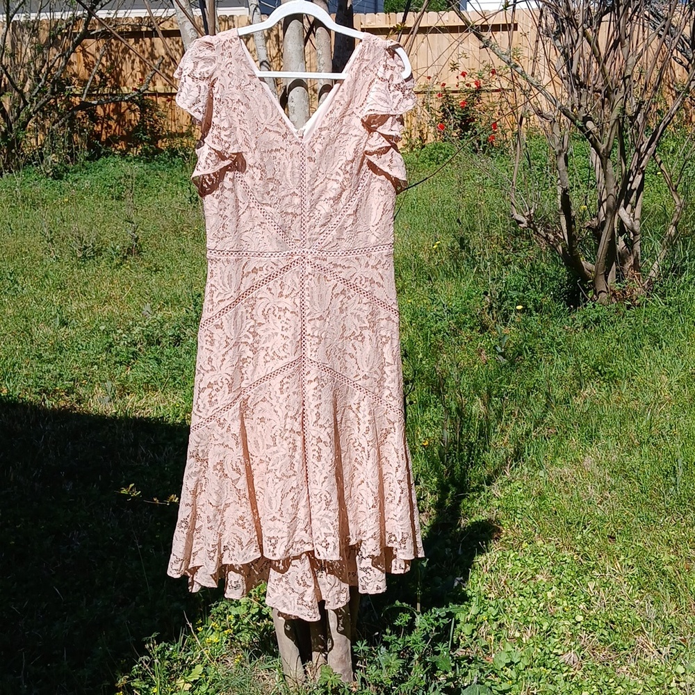 NWT Neiman Marcus Peach Dress Lace Lined Fishtail Sz 12
